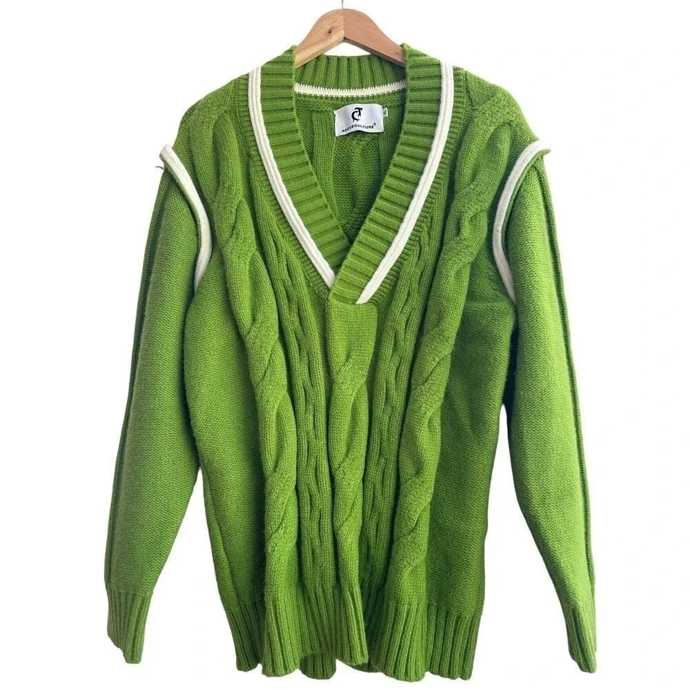 ARGUECULTURE Mens Green Twisted‎ Embossed Knit Sweater XL Cabincore (FLAW) KPOP